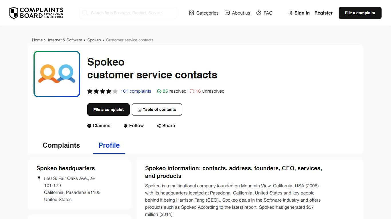 Spokeo Contact Number, Email, Support, Information - Complaints Board